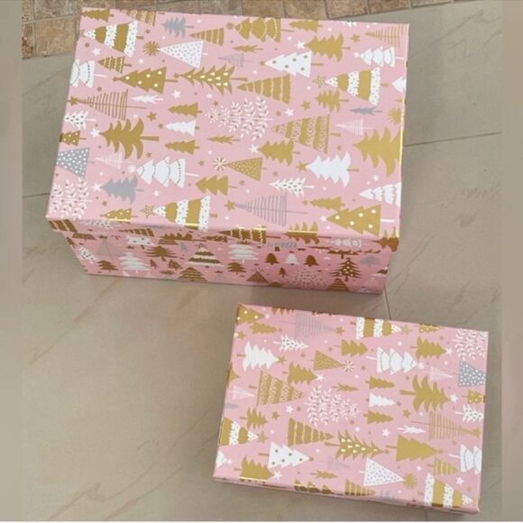 Set of 2 Pink Christmas Gift Boxes - Picture 1 of 9